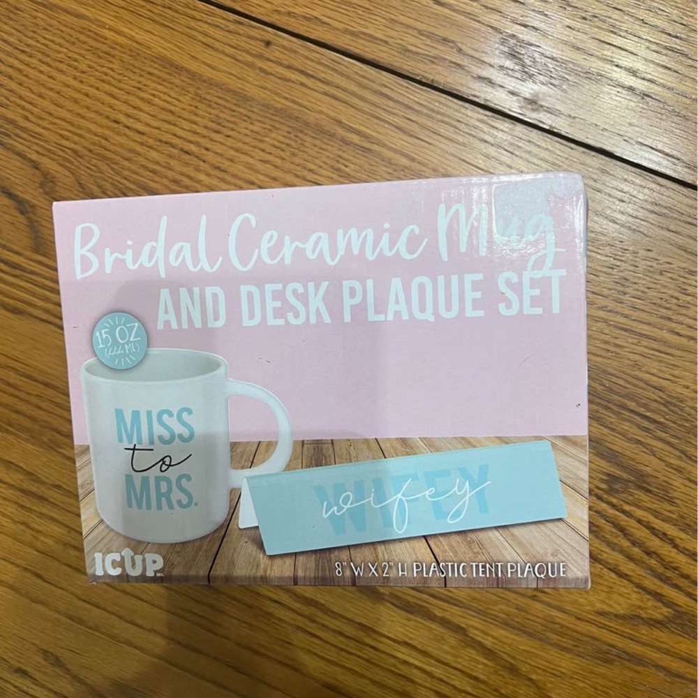 Bridal Ceramic Mug & Desk Plaque Set - 'Miss to Mrs.'